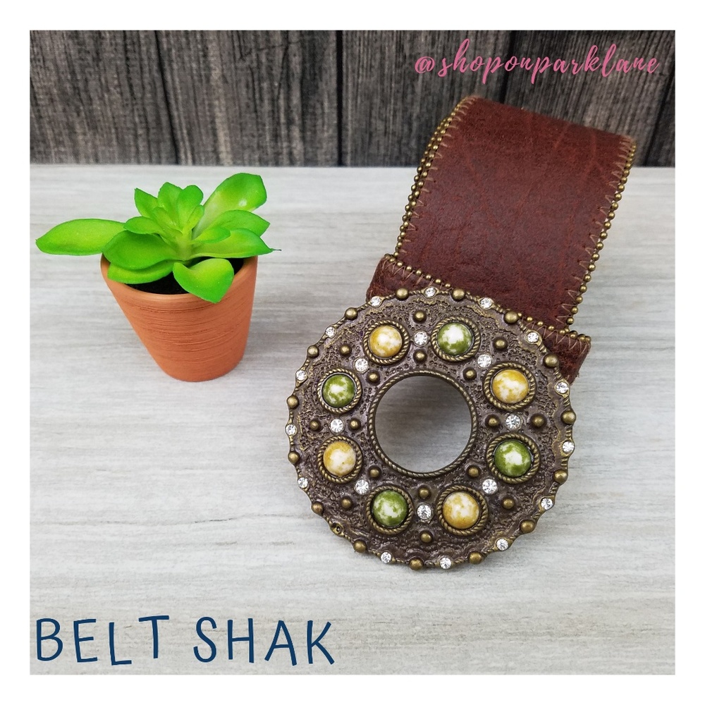 Belt Shak Jeweled & Beaded Leather Belt, Large